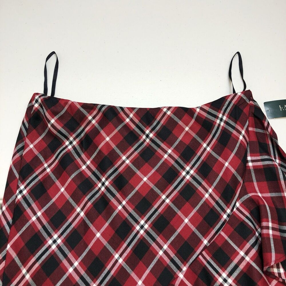 Lauren Ralph Lauren Skirt Red Tartan Plaid Ruffles Knee Length Pull On Women L - Picture 6 of 9